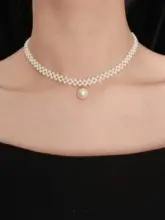 フランス風 ヴィンテージデザインの上品な編み込みパールネックレス【ロングチェーン】