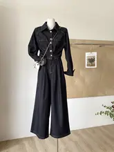 レトロデザインのショートトップスとハイウエストワイドパンツ（セットアップ対応）