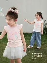 女児用フリル袖Tシャツ【夏用・薄手・キュートなデザイン】