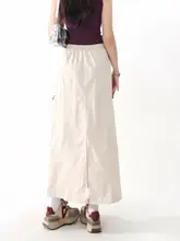 レトロなハイウエストスリットミディスカート【ウエストゴム・女性用・Aライン・ロング丈】（セットアップ対応）