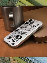 スマホケース iPhone対応 ソフトタイプ シルバー キャンプ柄 犬 おしゃれ