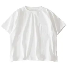 COUDRE アメリカンレトロカジュアル コットン短袖Tシャツ【ホワイト・ポケット付き・ルーズフィット】