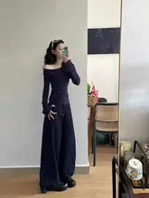 斜めネックの肩出し不規則デザイン長袖Tシャツ【女性用・短丈・極上の柔らかさ】