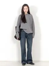 冬季レトロスタイルのハイウエスト加绒デニムパンツ【フィット・ストレート】