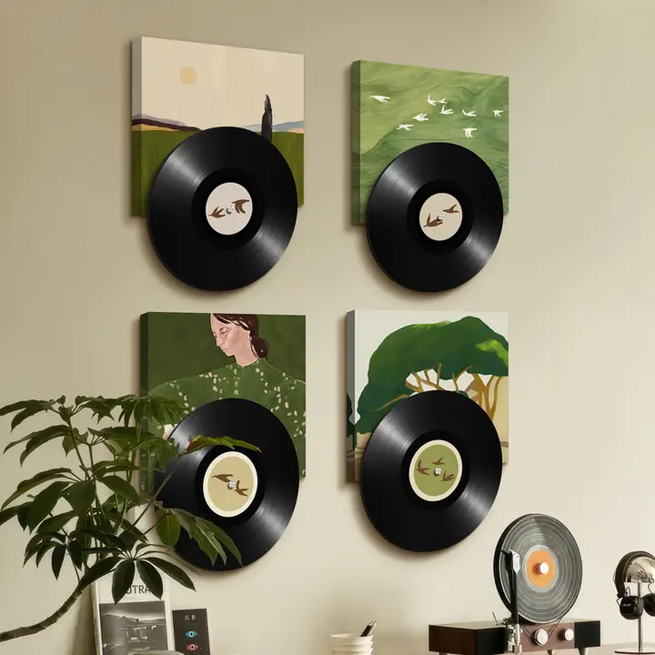 緑の中古風レコードアートパネル【リビング・廊下・寝室用】