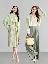 春に最適！天絲素材の短丈シャツ【女性用・襟付き・長袖・サイズ対応】（セットアップ対応）