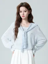 ブルーストライプ長袖Tシャツ【ゆったりシルエット・デザイン感・薄手・カーディガン風】