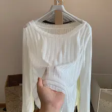 夏用薄手ストライプ長袖Tシャツ【シンプル・ゆった  り・紫外線対策】