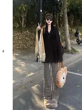 ストライプ柄ロングワイドパンツ【フィット・カジュアル・レディース】（セットアップ対応）