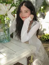 レース付きホワイトニットカーディガン【春用・薄手・女性用】