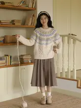 Nesoulum アイボリー色 フェアアイルセーター レディース冬用【ルーズフィット・ウール・ラグジュアリー】