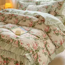 夏用全棉ボックススカート付きベッドカバー【花柄・増厚・プリンセススタイル】（セットアップ対応）