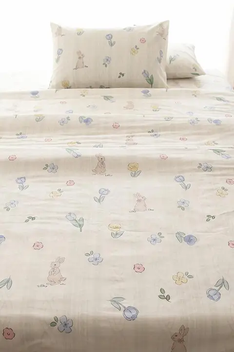 うさぎ柄 シングルベッド用 コットン製布団カバー【200x230cm・学生寮用・全棉】