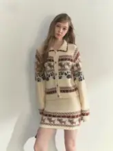 ヴィンテージアカデミースタイル三色ニットトップス【冬用・犬デザイン】（セットアップ対応）