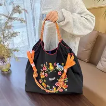 エコバッグ ショルダーバッグ ナイロン 刺繍 ボールチェーン 斜め掛け 手提げ