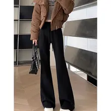 高腰白花柄グレーのマイルドフレアパンツ【ウエストゴム・スポーツカジュアル】（セットアップ対応）