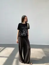 手描きの古典花デザインTシャツ【オーバーサイズ・麻素材・夏用】（セットアップ対応）