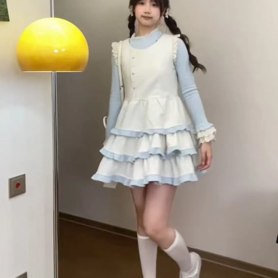 甘いデザインのノースリーブチュニックケーキスカート【レースインナー・春向け・ドレスアップ対応】（セットアップ対応）