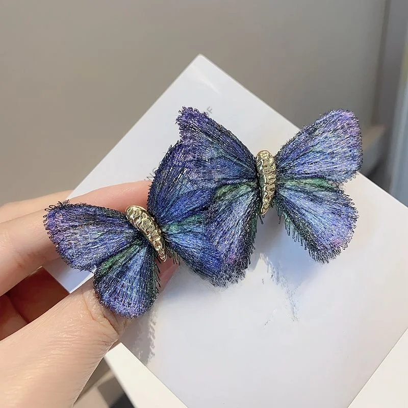 手作り蝶々バンスクリップ：水墨色調とロマンティック刺繍でアンティーク風のヘアピン