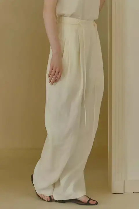 自然素材の高腰ワイドパンツ【春夏用・ナチュラルカラー・リネン】