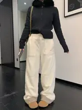 冬用 アメリカンレトロスタイルの羊羔毛素材 裏起毛パンツ【感・ストレートシルエット】