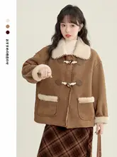 冬用レトロスタイルのスエード調ジャケット【厚手・保温性・翻領デザイン】