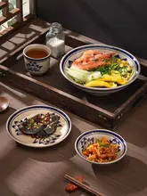青花式レトロ土製ボウル【中華料理用・火鍋・ラーメン・蒸し料理】