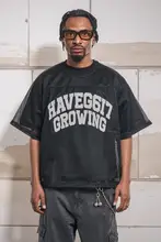 Tシャツ メンズ 半袖 メッシュ切り替え レタープリント アメリカン風 ストリート レイヤード 「MT99」