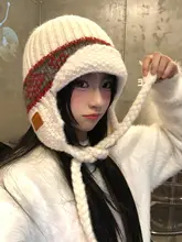レトロスタイル フェアアイランドニット帽【冬用・保温・飛行機デザイン・耳カバー付き】