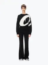 グレー微フレアデザイン休闲パンツ【女性用・フルレングス・幅広シルエット】（セットアップ対応）