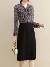 秋用ファッションパールプリントシフォンシャツワンピース【エレガントなデザイン・インナー付き】（セットアップ対応）