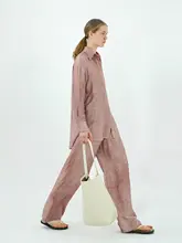 30.R 自然系 レディースパンツ【泡泡皺 生桑絹 シルクサテン・ストレートカット・フルレングス】