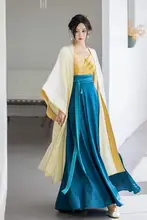 優雅なデザインの長袖漢服【アシンメトリースカート・秋用・薄手・日常使い】（セットアップ対応）