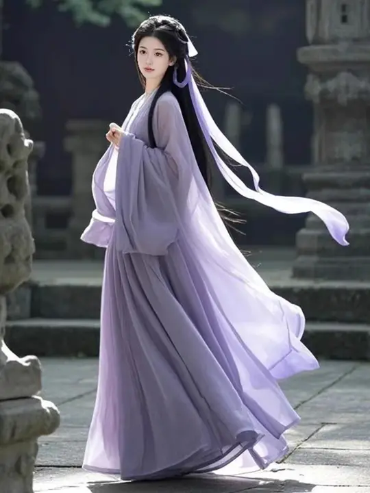 紫色の仙女漢服【広袖・流れるスカート・古風デザイン】（セットアップ対応）