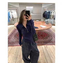 ストライプポロカラーセーター【春用・女性・極上の柔らかさ】