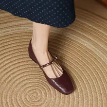 低ヒール金属バックル付きマリージェーンシューズ【本革・フラット・シンプルデザイン】