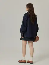 トレンド感あふれるデザイン！レディースヴィンテージ風デニムシャツ【ゆったりフィット・長袖・レースアップ仕様】