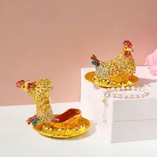 合金製の置物 母鶏が卵を抱えるジュエリーボックス【エナメル加工・インテリア装飾用】
