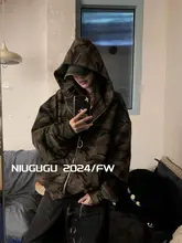 NIUGUGU カジュアル迷彩デザインフード付きスウェットシャツ【レトロ・長袖・ルーズフィット】
