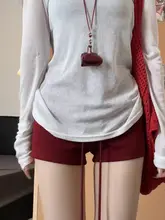 レディース ヨガ風 ショートパンツ【レッド・ウエスト紐・スタイリッシュ・スリムフィット】（セットアップ対応）
