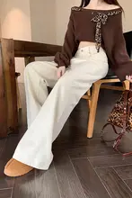 米白色アメリカンヴィンテージウォッシュデニムパンツ【ハイウエスト・ドレープ感・ワイドレッグ】（セットアップ対応）