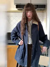 春秋用レトロデザインのカラー切替ポケット付き短丈トレンチコート【女性用・ジッパー付き】