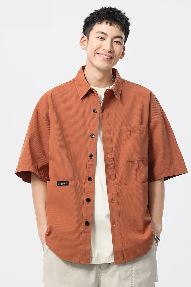 多ポケット工服風半袖Tシャツ【夏用・ゆったり・男女兼用】（セットアップ対応）