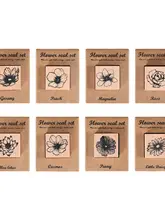 ビンテージ木製の手帳印章【植物デザイン・花のDIY素材・バラとデイジー印画】