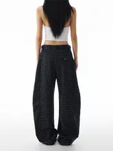 チェック柄パンツ【レトロスタイル・ストレート・ゆったり・ボトムス】