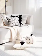 MUMI クッションカバー【クリーム色・ブラックホワイト・モダンデザイン・結  び目付き・ソファ用・リビング・ベッド用】