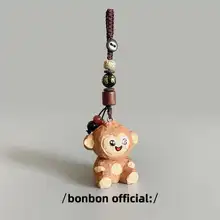 キーホルダー バッグチャーム スマホストラップ 木彫り お猿 可愛い ハンドメイド 車 誕生日プレゼント ギフト ユニセックス
