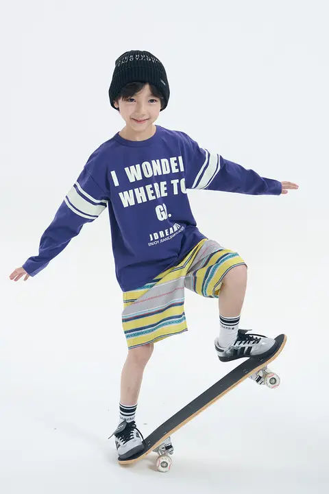 男の子用クラシック風ヴィンテージプリントロングスリーブTシャツ【デストロイド加工・春用】