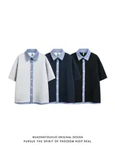 アメリカンチェックの半袖シャツ【カジュアル・ユニセックス・夏用・ゆったりシルエット】（セットアップ対応）