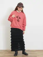 印花デザインの薄手フリース長袖クルーネックパーカー【秋用】